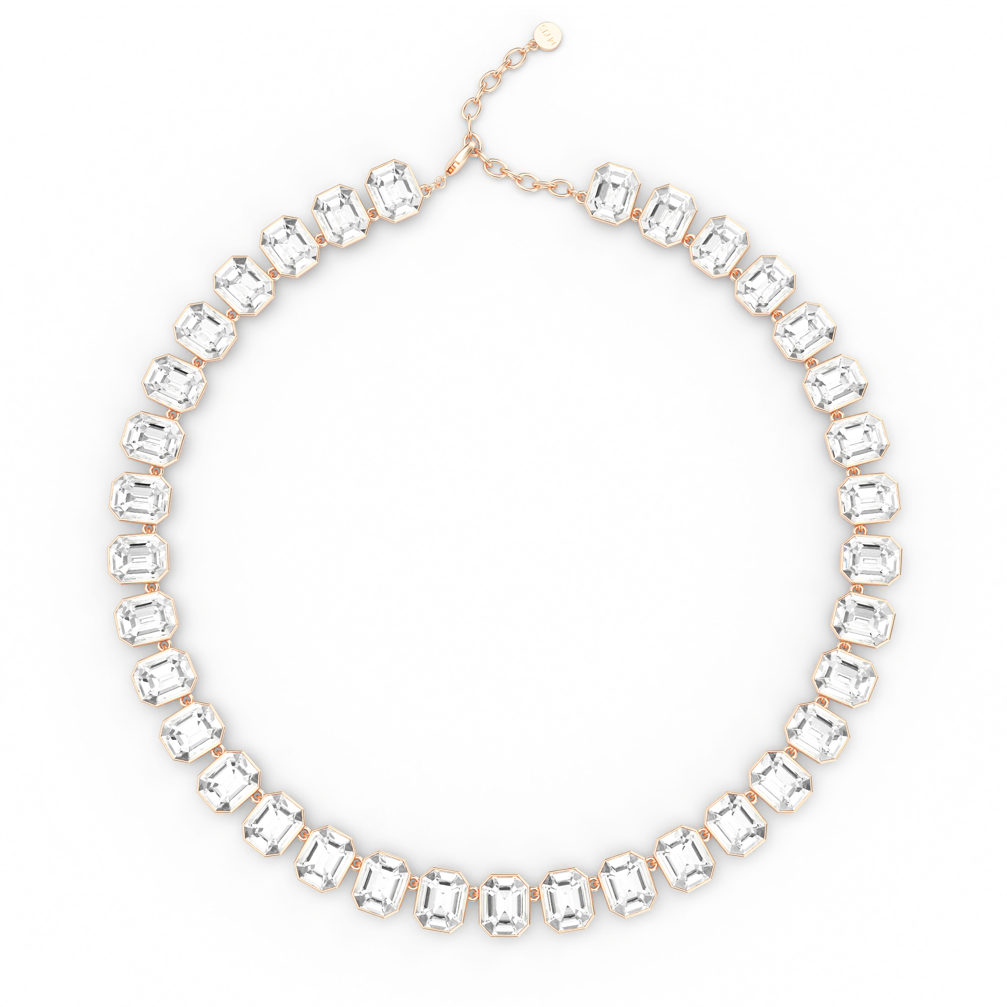 Octagon Statement Necklace Clear Crystals Rose Gold Plated