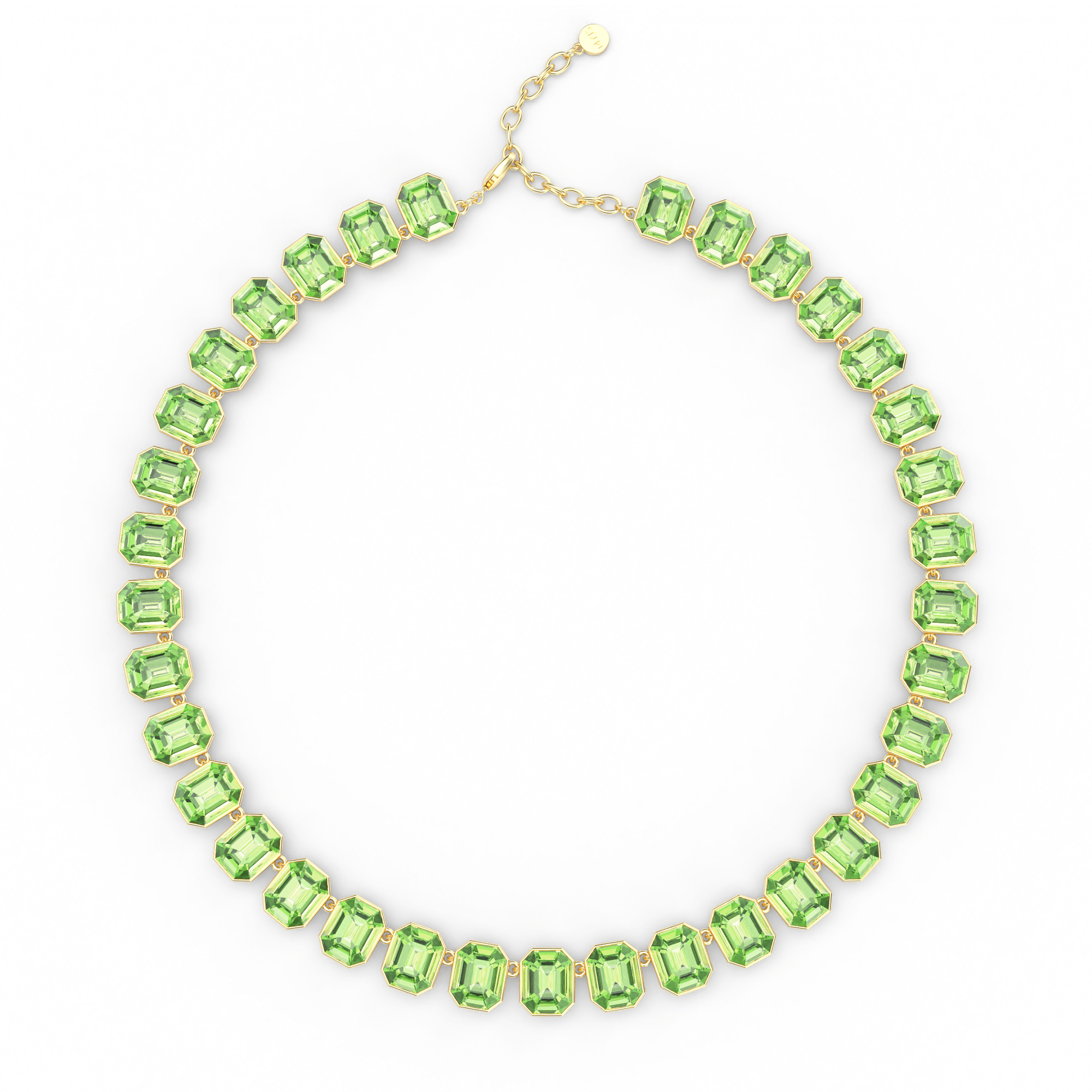 Octagon Statement Necklace Peridot Crystals Gold Plated