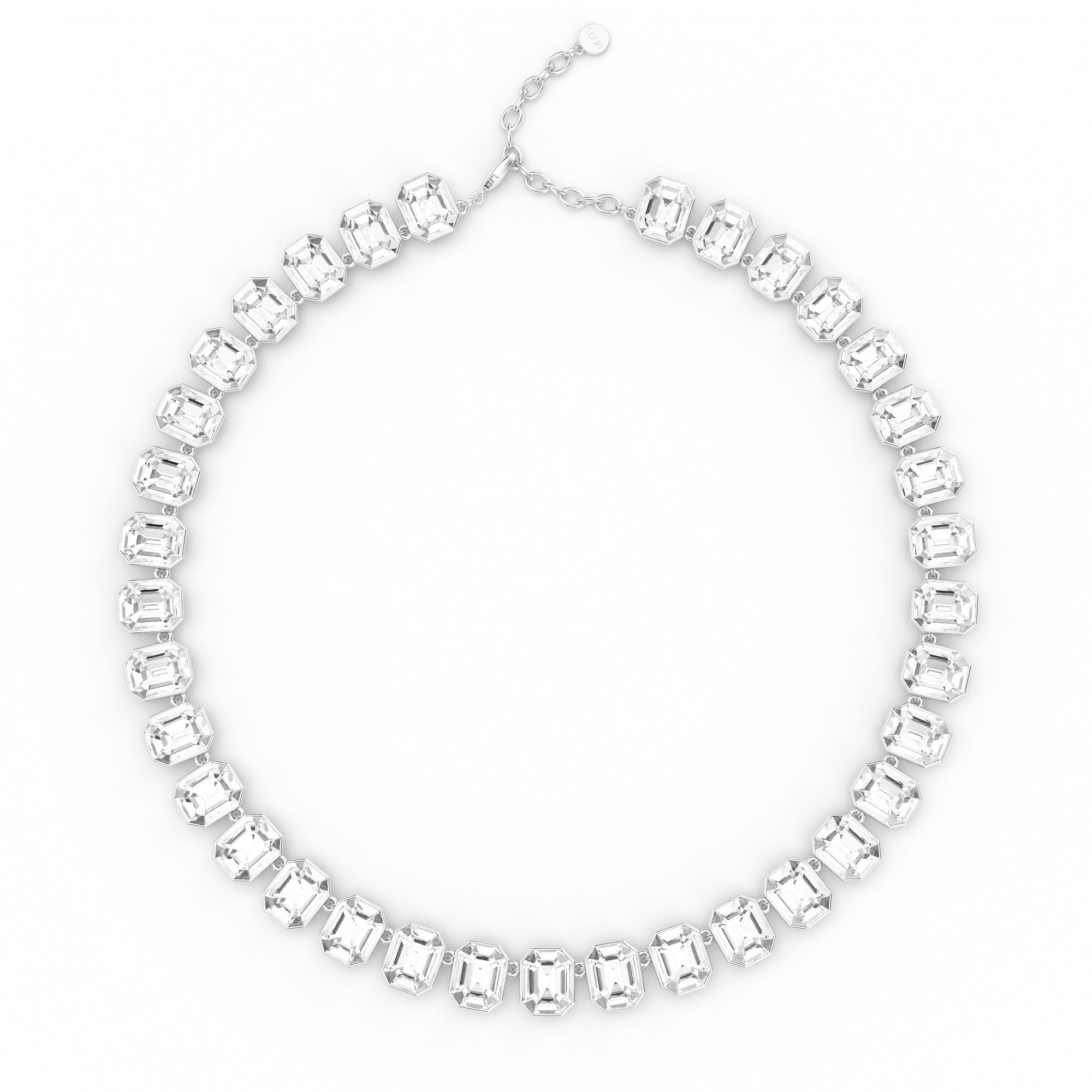Octagon Statement Necklace Clear Crystals Rhodium Plated