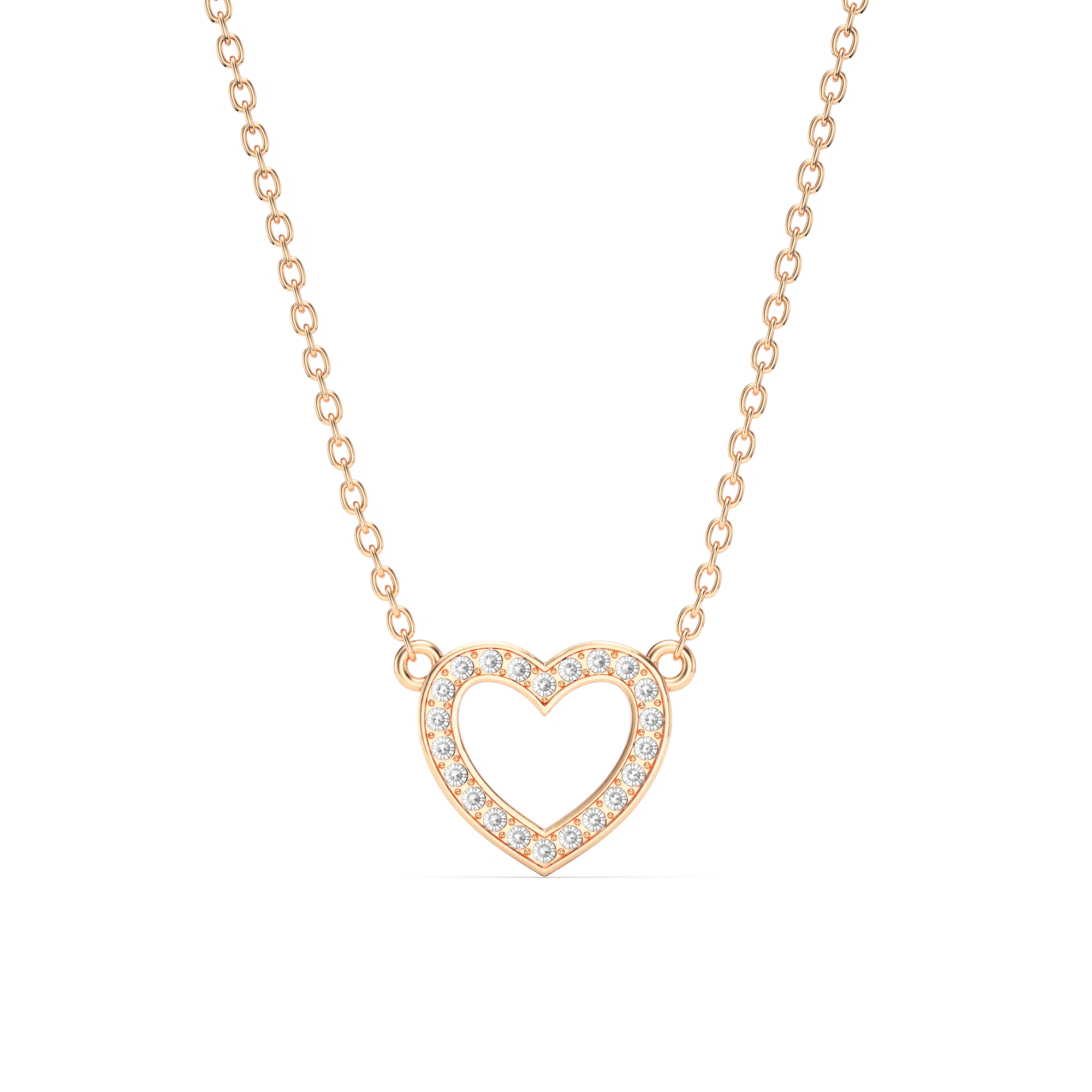 Open Heart Necklace Clear Crystals Rose Gold Plated