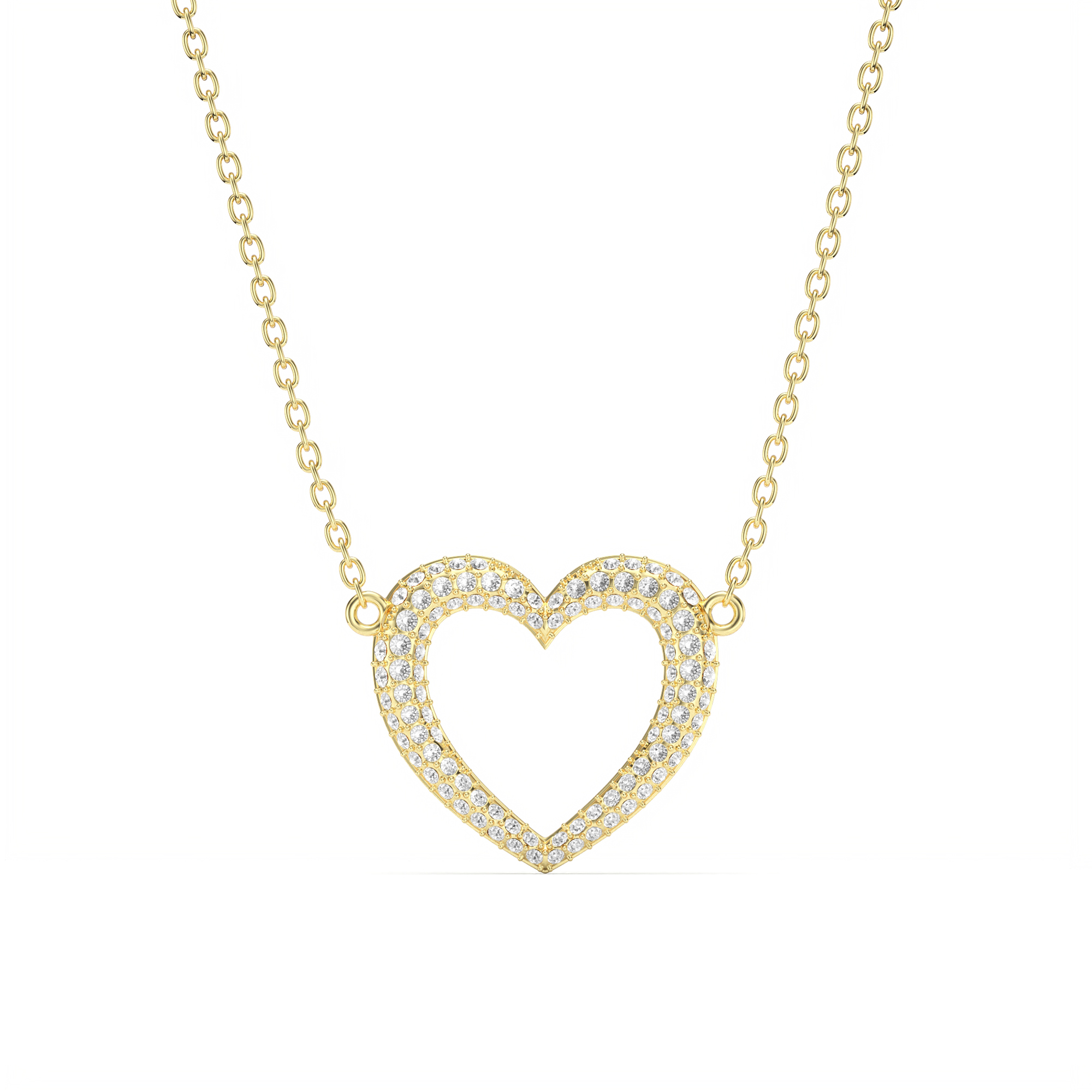 Open Heart Statement Pave Necklace Clear Crystals Gold Plated