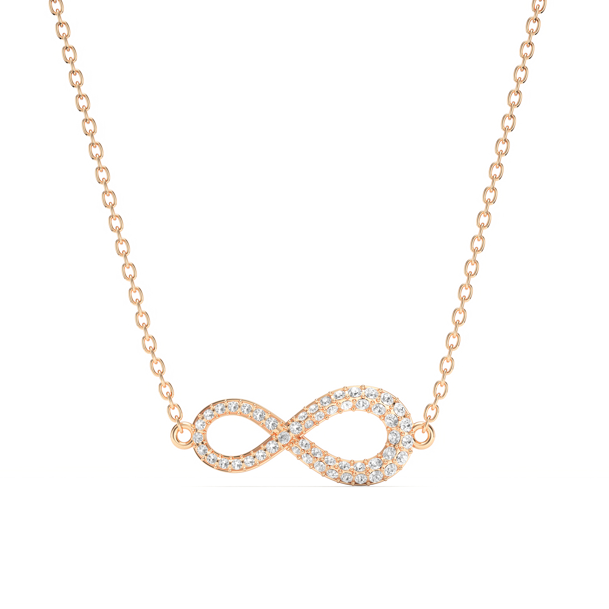 Infinity Pave Necklace Clear Crystals Rose Gold Plated